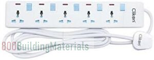 Clikon – 4 Way Extension Socket, 3 Meter Cable, Max Wattage 3250 Watts, White with Blue Switches – CK2172 (4 Slot 3 Meter)