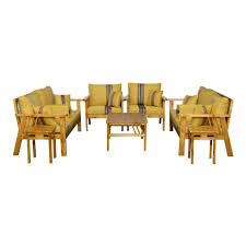 Albawadi Four Seasons Family Comfort Sofa Set with Wooden Table – Yellow – FAB-4S-Y