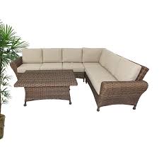 Swin Rattan L Shape 6 Seater Sofa Set with Cushion & Coffee Table – Brown- H0-564-SF