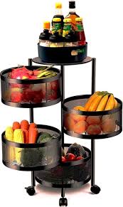 Jjone Kitchen Storage Organizer Multi Layer Round Basket- Black- DPW000157557