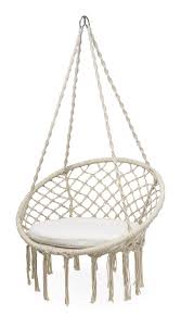 Yatai Round Hanging Swing Chair with Cushion Cotton Rope Netted – White- YTI266753