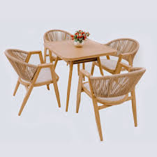 Swin Aluminium Alloy Outdoor Dining 4 Person Set with Rope Chairs- Beige Cushion- PF90015
