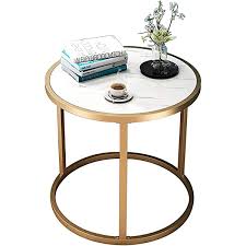 Hoobro Side Table for Living Room – White and Gold- Y5-01I3-21RQ