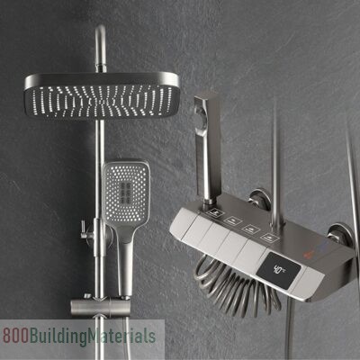 Tikwoork LED Digital Display Shower System with 4 Mode Piano Key, Wall Mounted Rain Mixer Shower