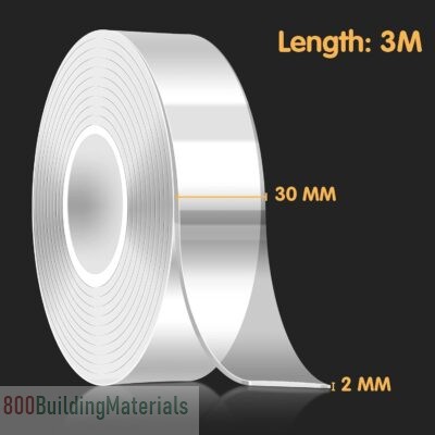 McMola Double Sided Tape Heavy Duty, Waterproof Acrylic Double Sided Adhesive Clear Tape, Removable Sticky Tape for Walls/Carpet/Wood(3M x 3CM x 2MM)