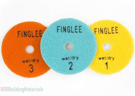 FINGLEE DT 3Pcs 4inch 3 Steps Diamond Dry Polishing Pad Diamond Resin Discs for Granite Marble Quartz