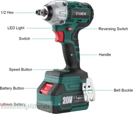 STANEW 320Nm Brushless Cordless Impact Wrench 20 V, Electric Impact Nutrunner with Two 3.0Ah Batteries, Adjustable Torque, Box with 49 Pieces Accessor
