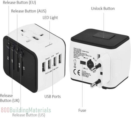 Disgian Travel Adapter, Universal International Power Adapter with 3USB Port And Type-C International Wall Charger