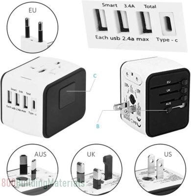 Disgian Travel Adapter, Universal International Power Adapter with 3USB Port And Type-C International Wall Charger