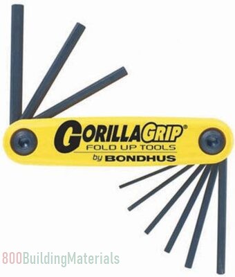 Bondhus 12591 GorillaGrip Set of 9 Hex Fold-up Keys, sizes .050-3/16-Inch, Multicolor, One Size