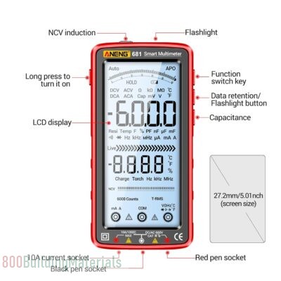 Eacam 6000 Counts Digital Multimeter Smart Anti-burn Rechargeable Universal Meter NCV Tester 5-inch Large LCD with Backlit Flashlight