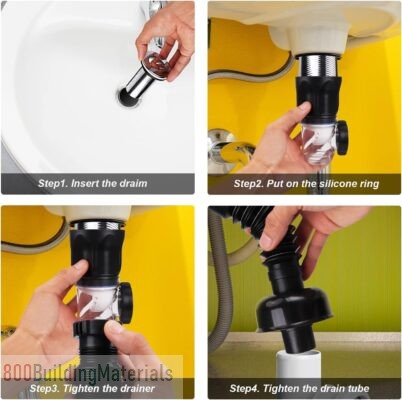 PFUTURE Bathroom Sink Drain Kit, with Flexible & Expandable P-Trap Sink Drain Pipe Tube, Telescopic Deodorant Steel Drainer for Sink or Wash Basin, Su