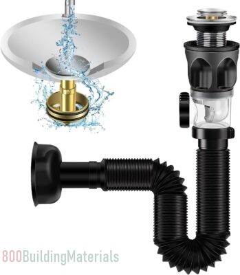 PFUTURE Bathroom Sink Drain Kit, with Flexible & Expandable P-Trap Sink Drain Pipe Tube, Telescopic Deodorant Steel Drainer for Sink or Wash Basin, Su