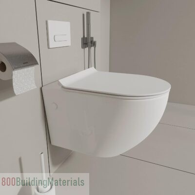 MEJE Wall Hung Toilet Bowl including Soft Close Seat, Glossy White Ceramic